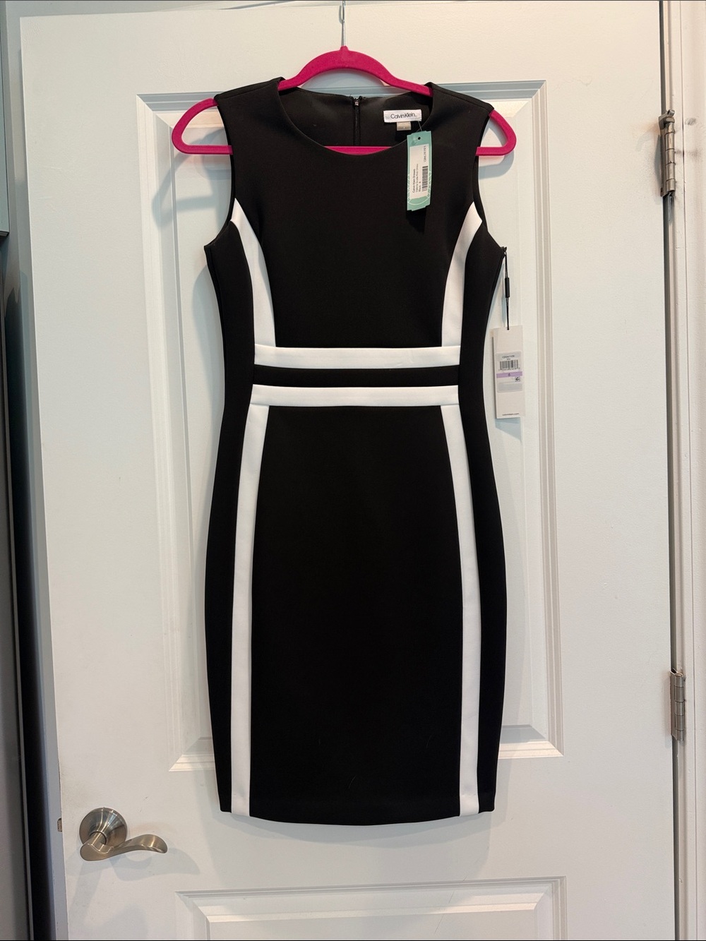 Calvin Klein Black Sheath Dress with White Paneling